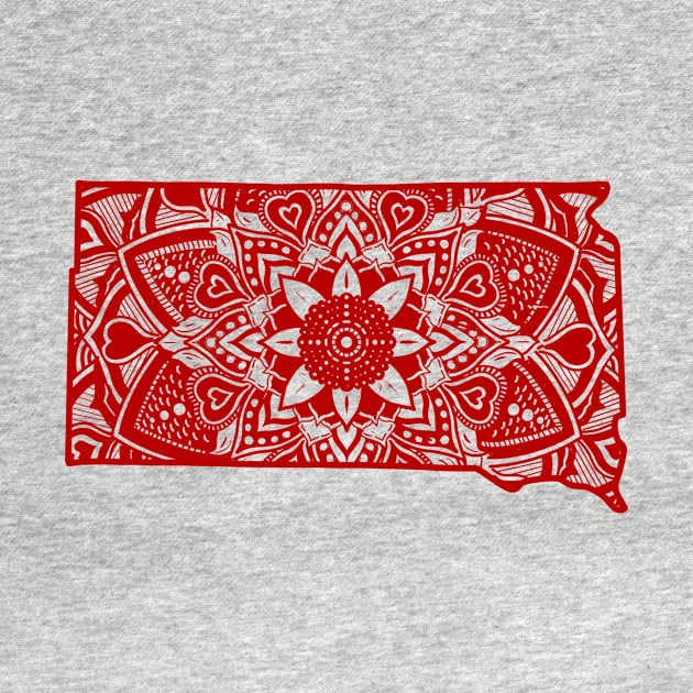 Red South Dakota State Gift Mandala Yoga SD Art by Get Hopped Apparel